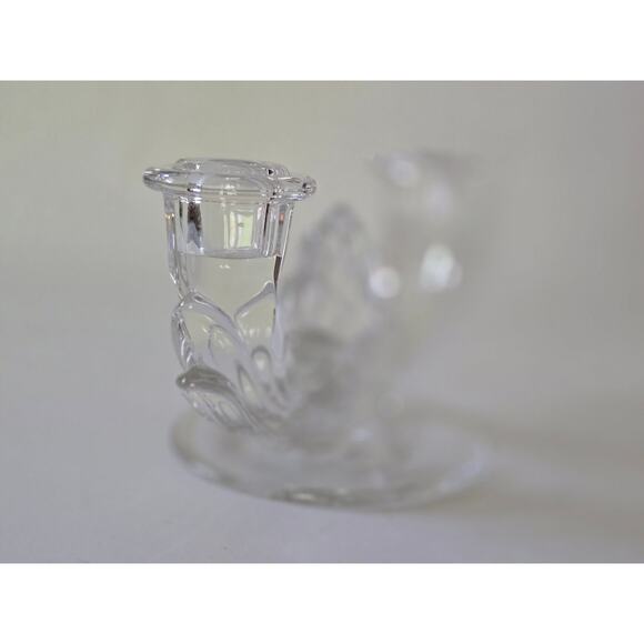 4x8" Fostoria Chintz Etched Blown Glass Double Candle Holder, Mint Condition - Picture 7 of 10